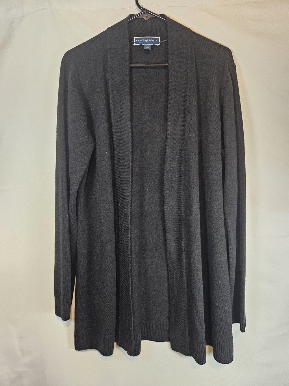 Karen Scott Black Open-Front Long Cardigan